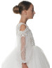 Beaded Cold Shoulder Ivory Lace Glitter Tulle Flower Girl Dress